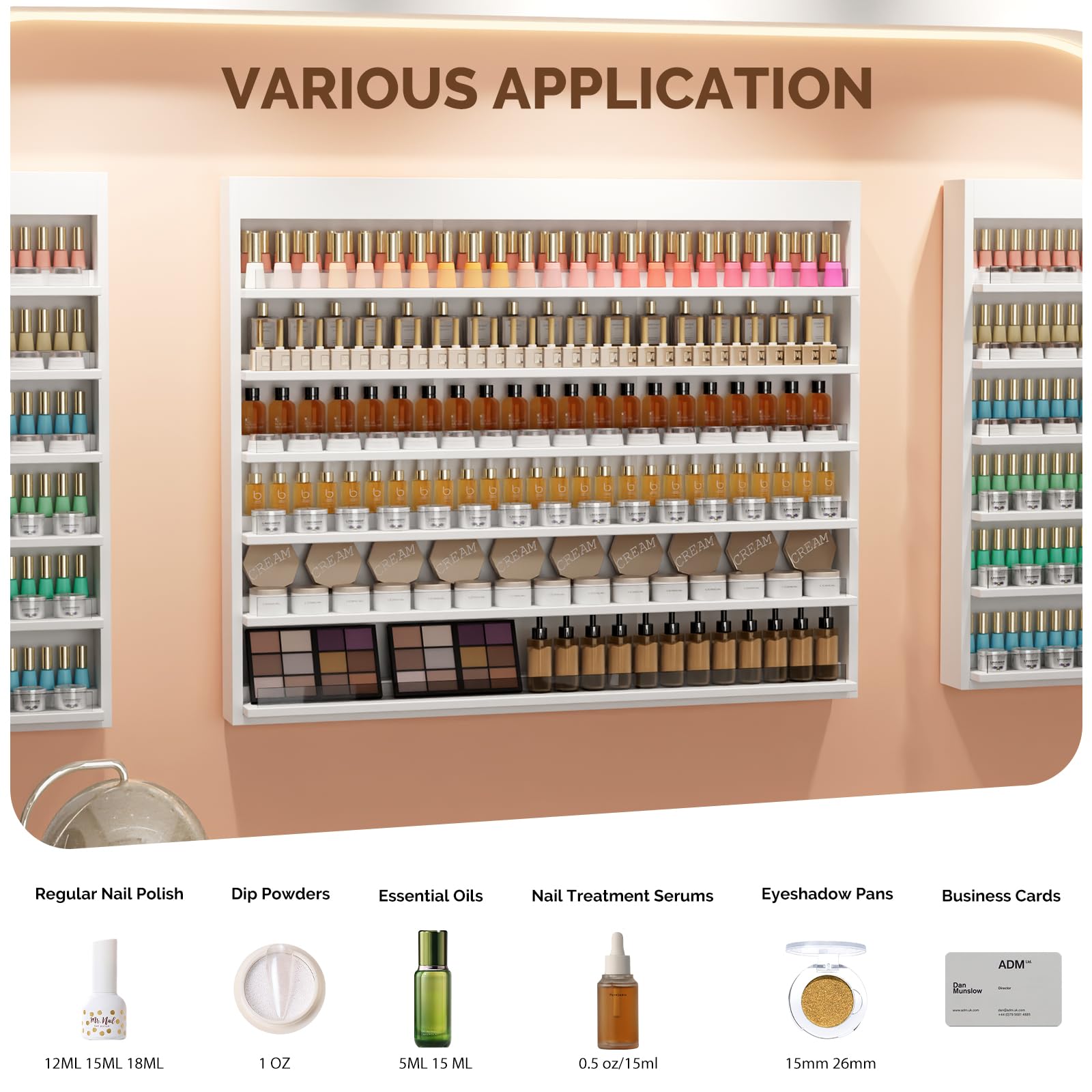 OmySalon Double 6-Tier Wall Mount Nail Polish & Powder Organizer Rack with Acrylic Barriers