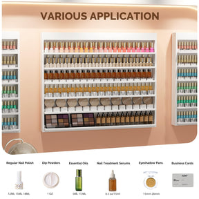 OmySalon Double 6-Tier Wall Mount Nail Polish & Powder Organizer Rack with Acrylic Barriers