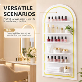 OmySalon Wall-Mounted Arched 6-Tier Nail Polish Rack With 5.5" Extra-Tall Shelves