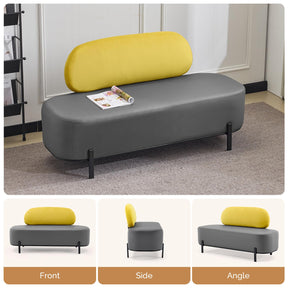 OmySalon WRB1801 55.1in Faux Leather Upholstered Waiting Room Reception Bench Chair with Backrest
