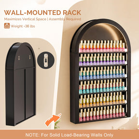 OmySalon Wall-Mounted Double 6-Tier Arched Nail Polish Organizer Rack With Led Lighting