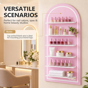 OmySalon Wall-Mounted Arched 6-Tier Nail Polish Rack With 5.5" Extra-Tall Shelves