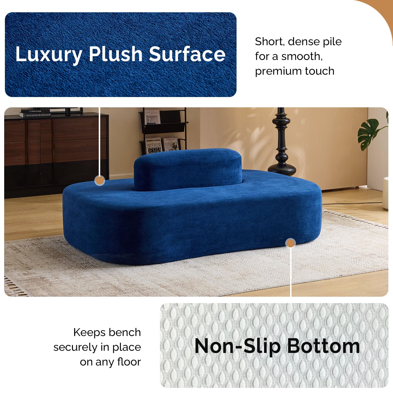 OmySalon SLKS 71.6in Double-Sided Plush Reception Bench for 4-6 People, Fully Assembled