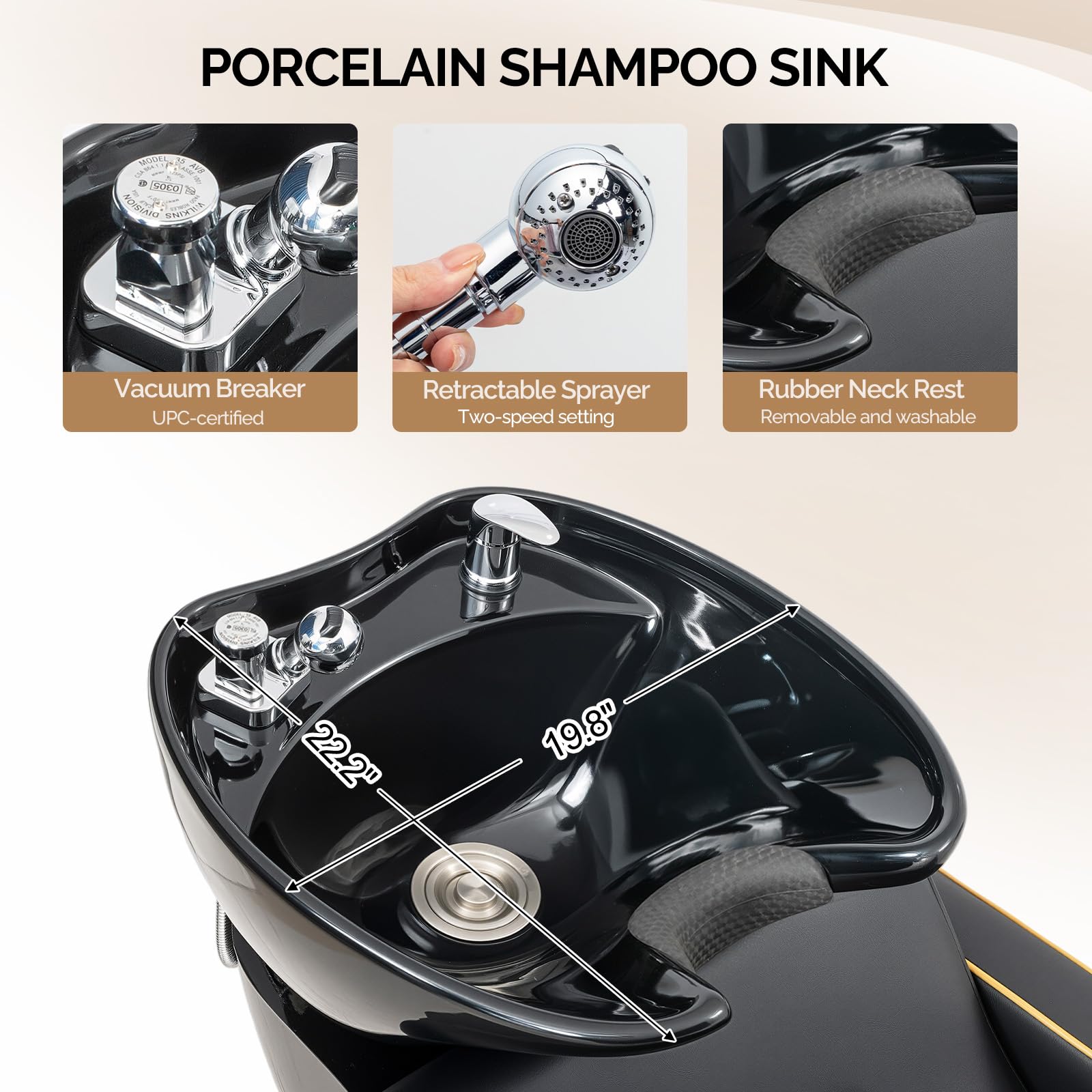 OmySalon BU1221 Salon Shampoo Backwash Chair Unit with Ceramic Shampoo Bowl & Adjustable Footrest