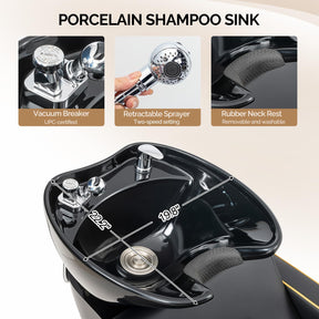 OmySalon BU1221 Salon Shampoo Backwash Chair Unit with Ceramic Shampoo Bowl & Adjustable Footrest