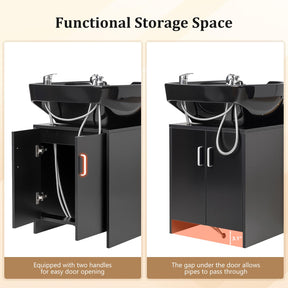 OmySalon BU2401 Salon Shampoo Backwash Chair Unit with Ceramic Shampoo Bowl & Storage Cabinet Station & Independent Footrest