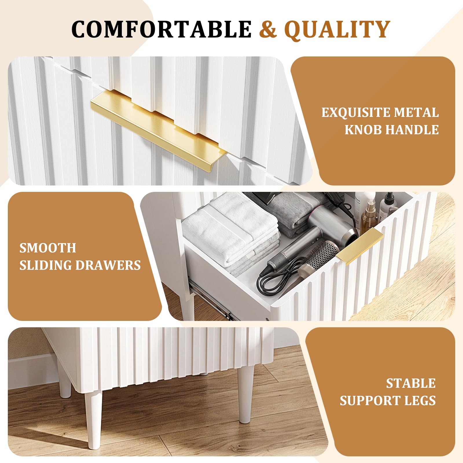 OmySalon SCGFD Modern Retro Salon Styling Station with Glass Top, 4 Drawers & 3 Hot Tool Holders
