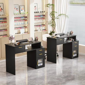 OmySalon MT-FL Nail Manicure Table w/Fluted Glass Cabinet & Electric Dust Collector & & Wrist Rest