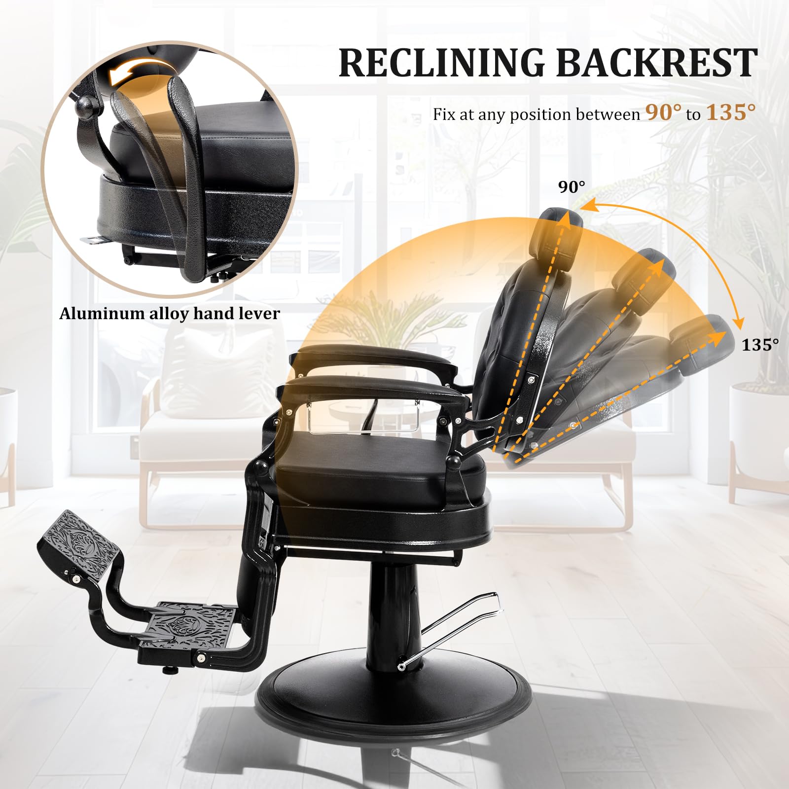 OmySalon BC1604 Retro Heavy Duty Hydraulic Recline Barber Chair