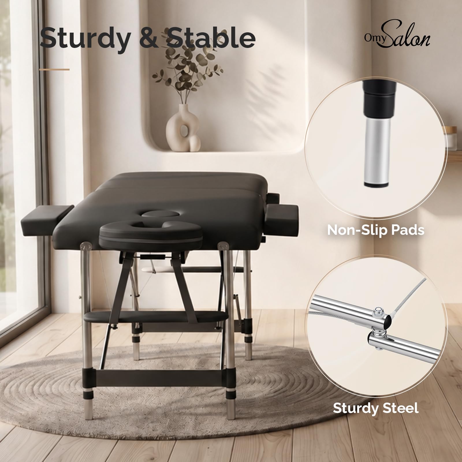 OmySalon FA-MB 84in Portable Height-Adjustable Physical Therapy Massage Table with Aluminum Frame, Face Cradle & Carrying Bag