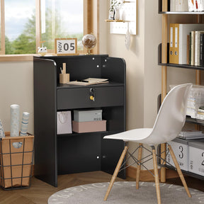 OmySalon RD Modern Wooden Reception Desk with Lockable Drawer and Legroom Rack