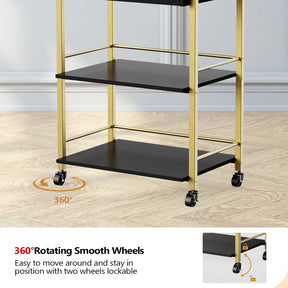 OmySalon Wooden Rolling Utility Esthetician Trolley Cart w/Wheels & Drawer