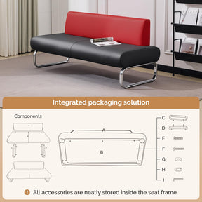 OmySalon WRB2001 Modern 59in Faux Leather Waiting Room Reception Bench Chair with Backrest