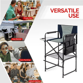 OmySalon Portable Folding Director Chair Makeup Artist Chair with Side Table 22in/26in/30in