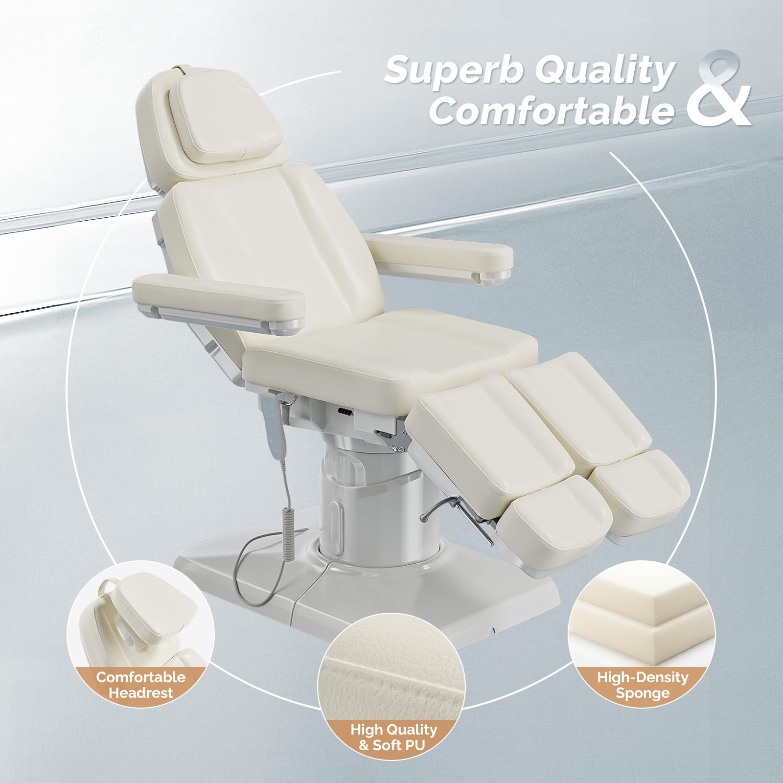 OmySalon LBTC2 73in Electric Tattoo Facial Bed with 2 Motors, Remote One-touch Operate, 90° Rotation and Adjustable Split Legs