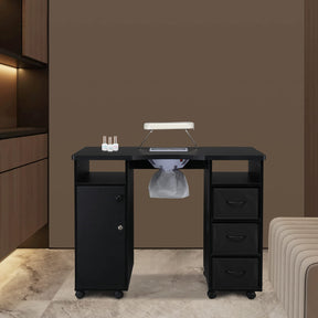 OmySalon Nail Manicure Table w/Electric Dust Collector & Wrist Rest & Double Cabinet 1 Door 3 Cloth Drawers