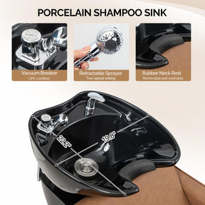 OmySalon BU1221 Salon Shampoo Backwash Chair Unit with Ceramic Shampoo Bowl & Adjustable Footrest