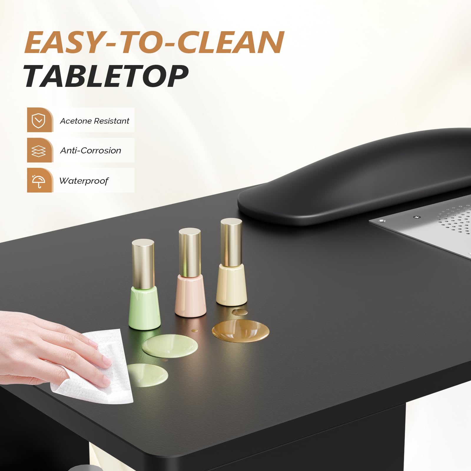 OmySalon MT-RL Rotatable L-Shaped Nail Manicure Table with Electric Dust Collector, Storage Trolley & Wrist Rest