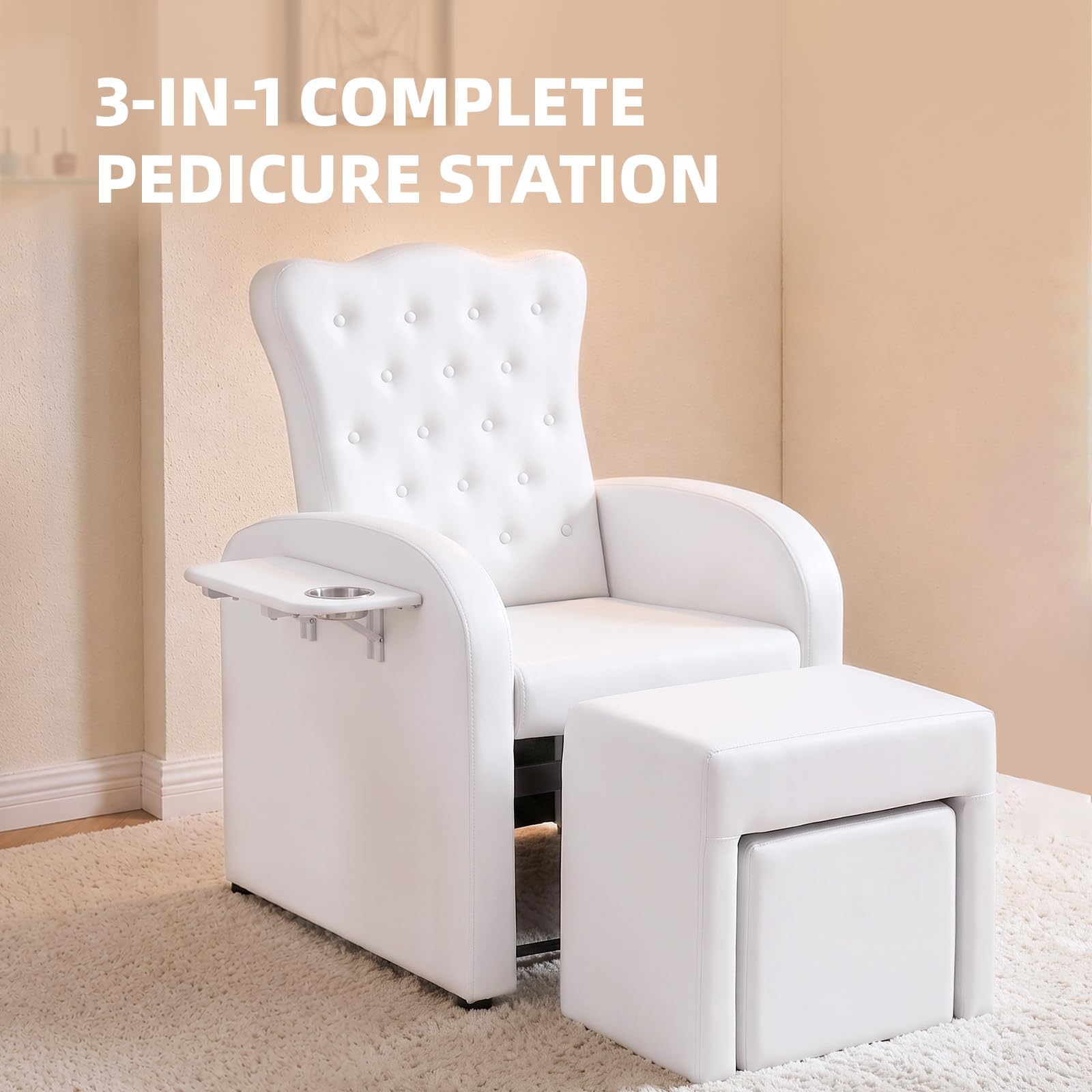 OmySalon PCE-BD 3-in-1 Plumbless Electric Pedicure Chair With Technician Stool Footrest And Adjustable Backrest