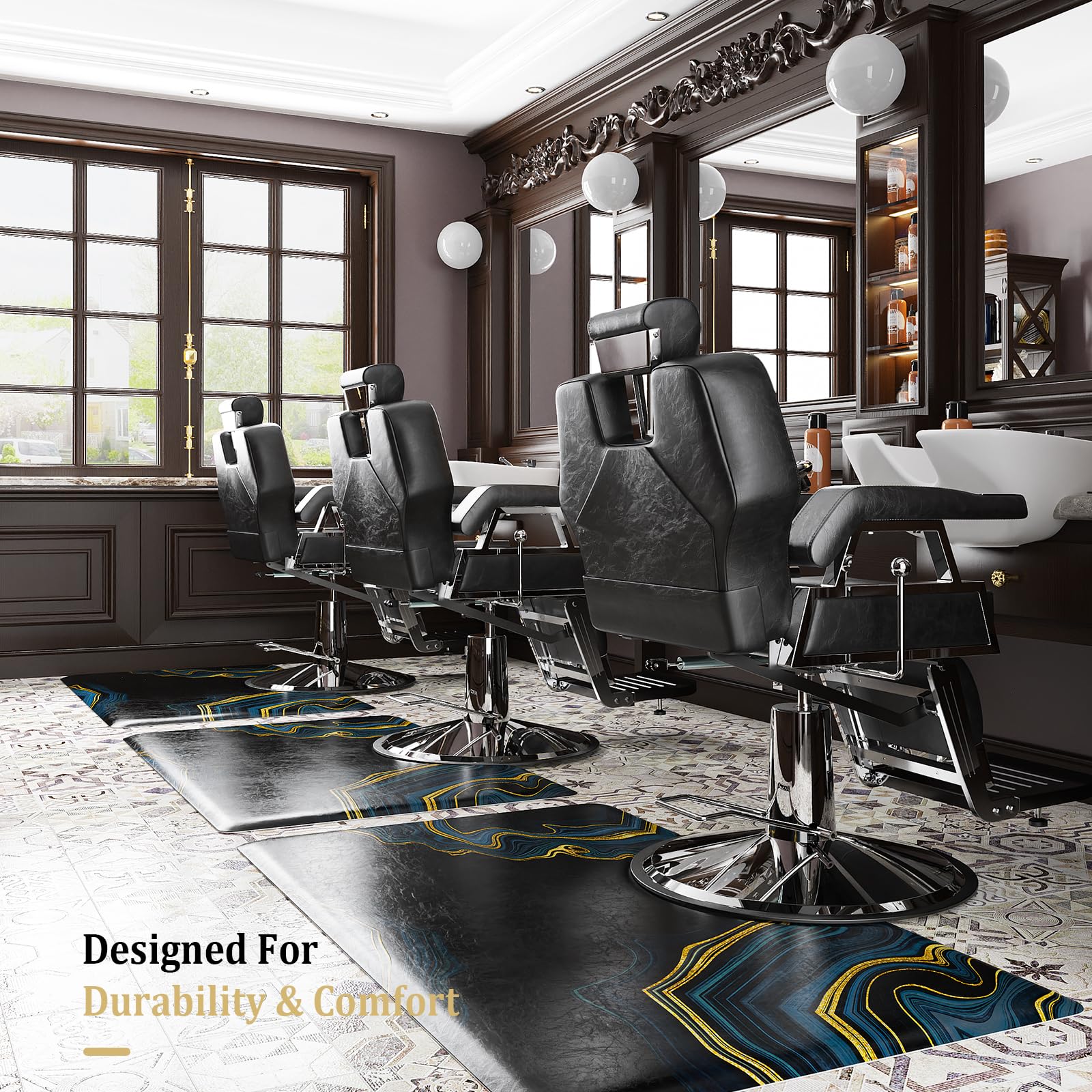 OmySalon 4'x5' Anti-Fatigue Barber Salon Chair Mat - 1/2" Thick Hair Stylist Floor Mat
