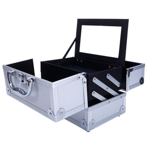 OmySalon SM-2176 Portable Handle Large Storage Lockable Cosmetic Makeup Train Case with Mirror Lock
