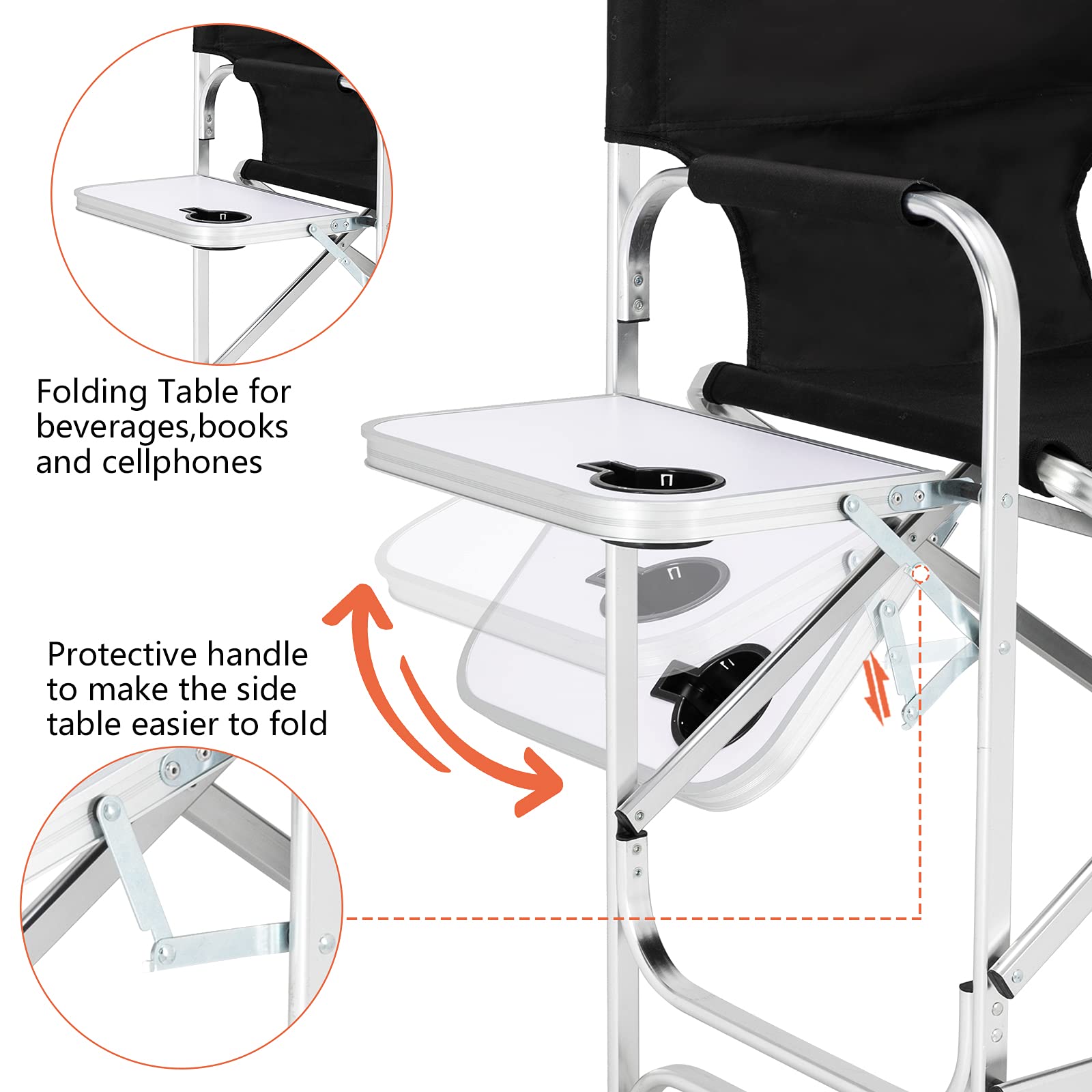 Omysalon 30in Portable Folding Director Chair with Collapsible Side Table