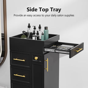 OmySalon SCFD Wooden Mobile Salon Trolley Cart w/Wheels & 5 Drawers 1 Cabinet 3 Tool Holders