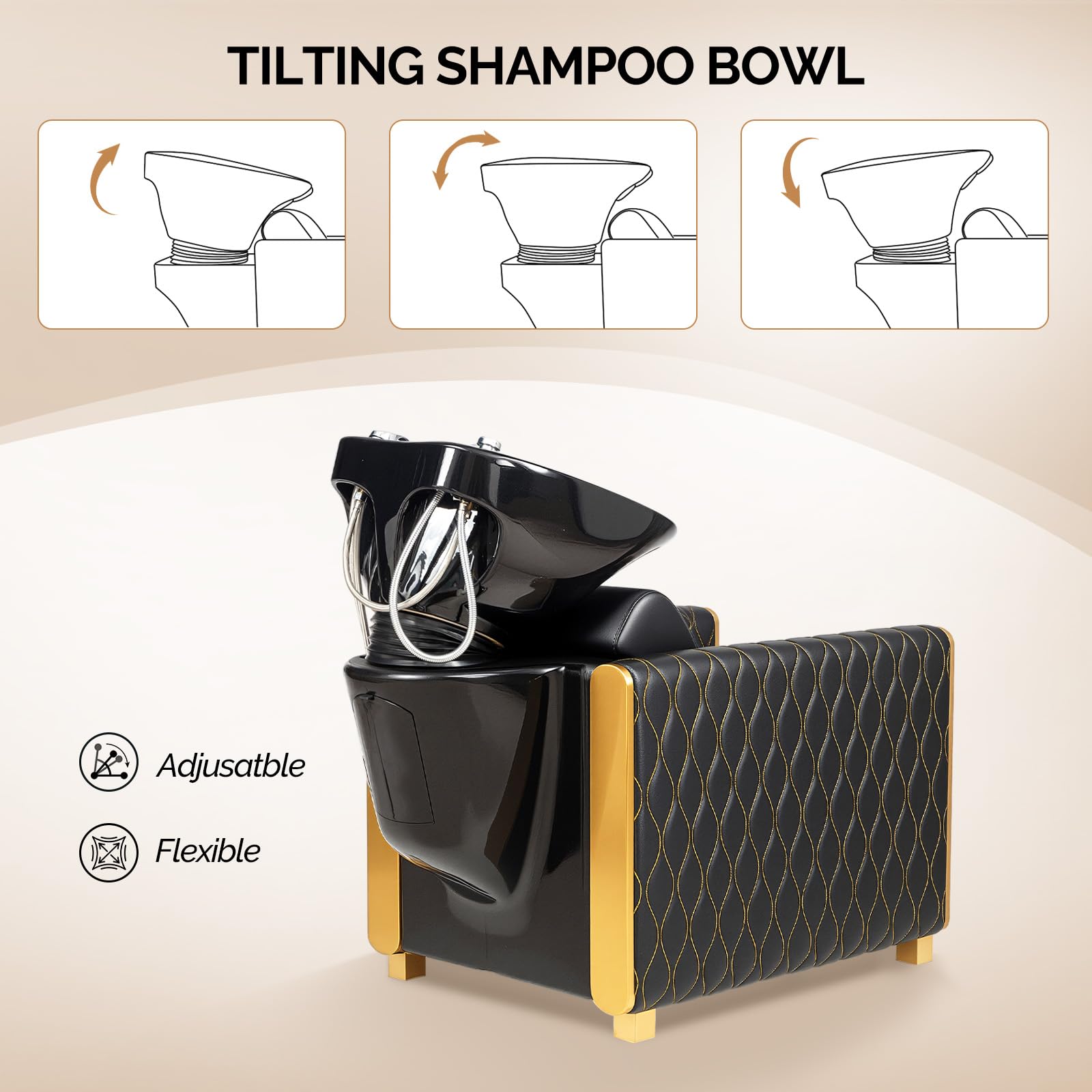 OmySalon BU2701 Salon Shampoo Backwash Chair with Tilting Porcelain Bowl