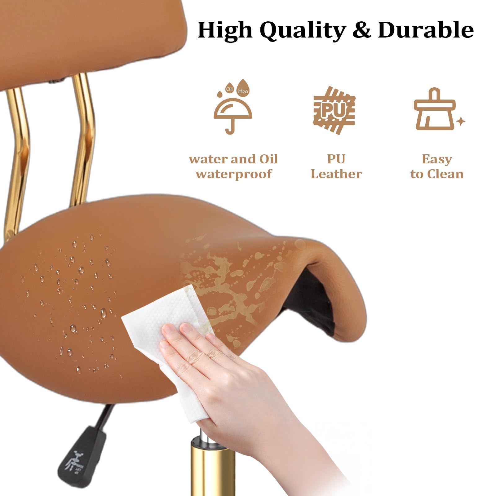 OmySalon Hydraulic Adjustable Rolling Saddle Stool with Back Support