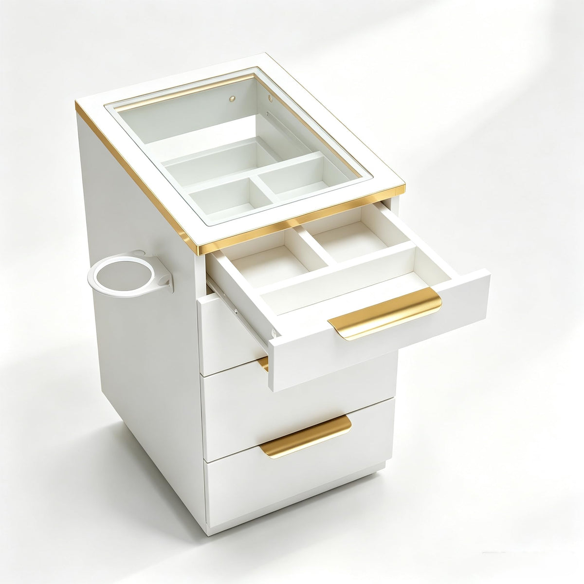 OmySalon WMBCWT Wall Mounted Salon Station with Tempered Glass Top & 4 Drawers Hair Dryer Holder