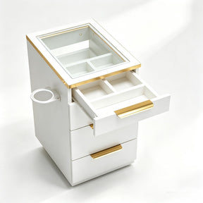 OmySalon WMBCWT Wall Mounted Salon Station with Tempered Glass Top & 4 Drawers Hair Dryer Holder