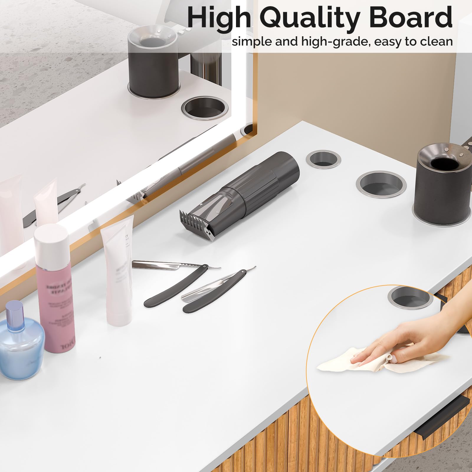 OmySalon WMSCTD Modern Retro Wall Mount Salon Styling Station with 2 Drawers 3 Heat-Resistant Tool Holders