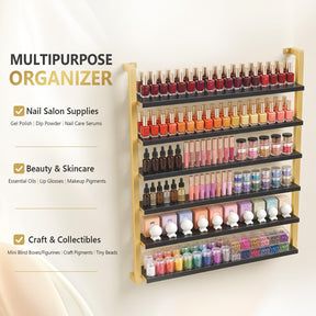 OmySalon 6-Tier Wall Mount Nail Polish Display Rack with Metal Frame
