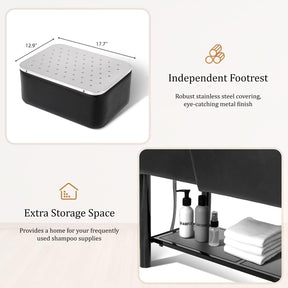 OmySalon BU2501 Salon Shampoo Backwash Unit with ABS Plastic Bowl & Storage Shelf & Freestanding Ottoman