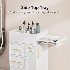 OmySalon SCFD Wooden Mobile Salon Trolley Cart w/Wheels & 5 Drawers 1 Cabinet 3 Tool Holders