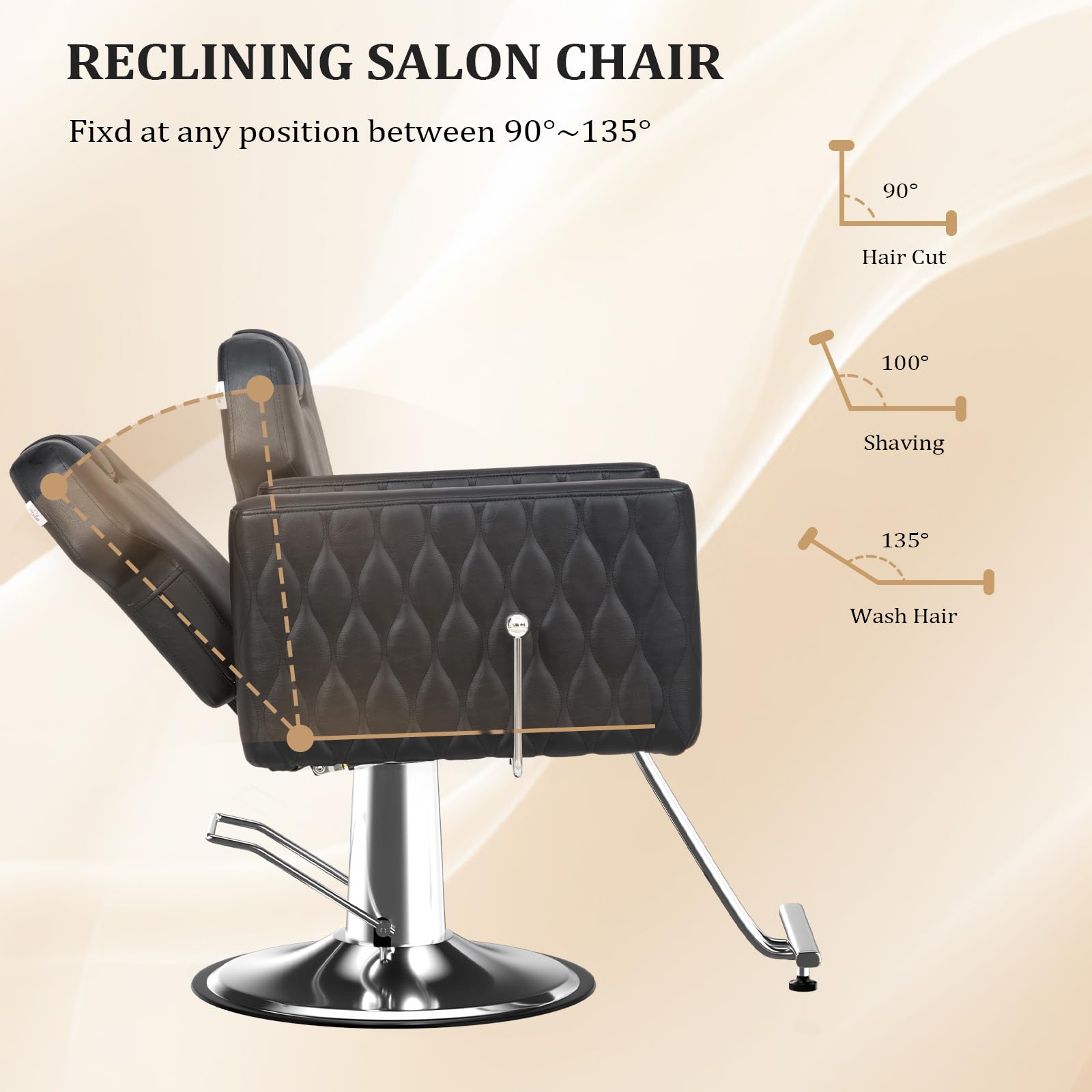 OmySalon SC3501 All Purpose Heavy Duty Hydraulic Reclining Salon Chair w/Headrest and Wave-pattern Armrests