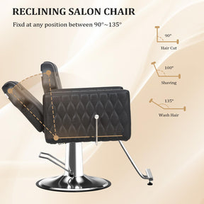 OmySalon SC3501 All Purpose Heavy Duty Hydraulic Reclining Salon Chair w/Headrest and Wave-pattern Armrests