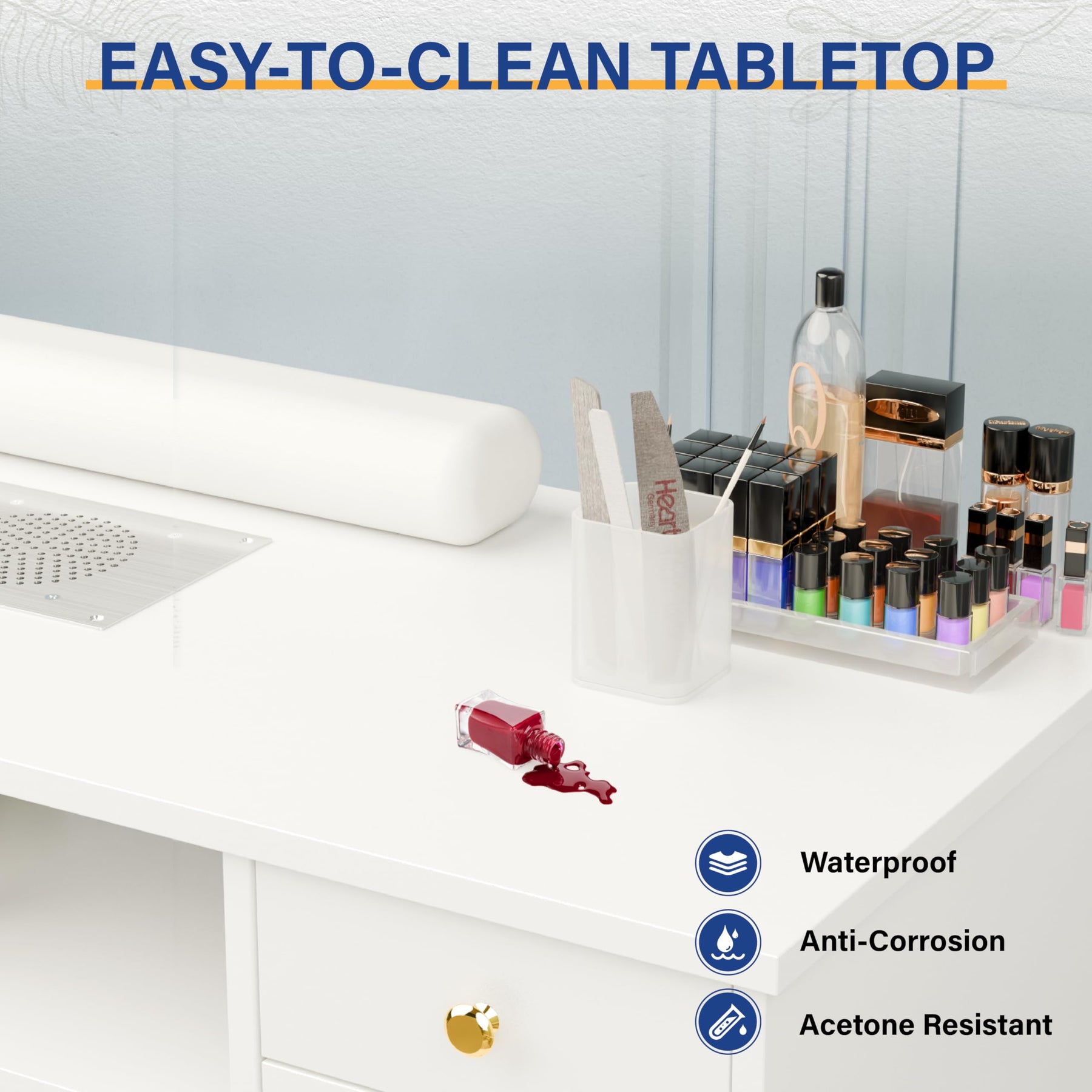 OmySalon MT-FORMED Nail Manicure Table w/Electric Dust Collector & Wrist Rest