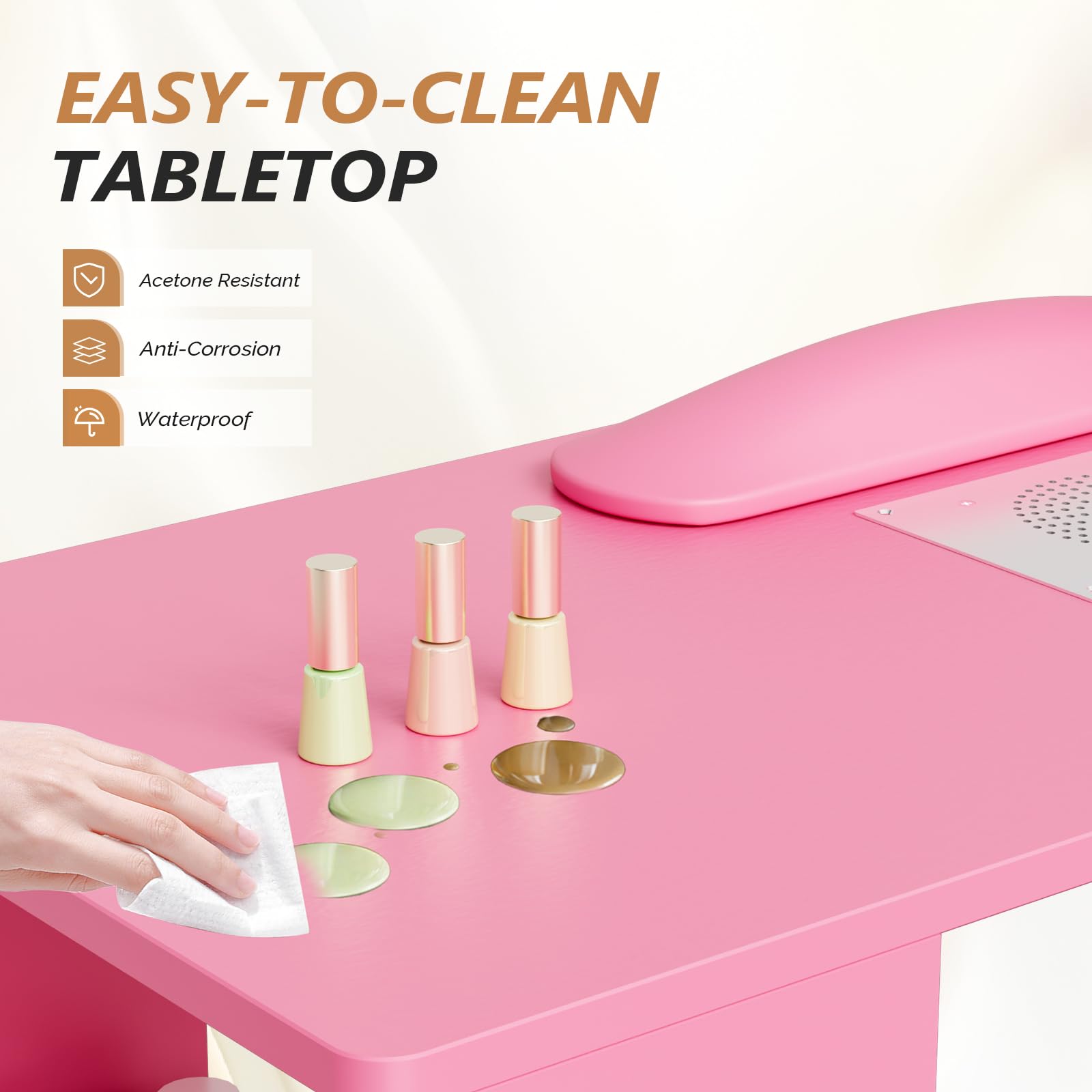 OmySalon MT-RL Rotatable L-Shaped Nail Manicure Table with Electric Dust Collector, Storage Trolley & Wrist Rest