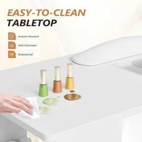 OmySalon MT-RL Rotatable L-Shaped Nail Manicure Table with Electric Dust Collector, Storage Trolley & Wrist Rest