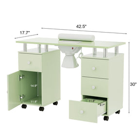 Omysalon MT-DC Nail Manicure Table w/Electric Dust Collector & Wrist Rest & 2 Open Spaces 1 Side Cabinet 4 Drawers