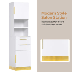 OmySalon HSCS Barber Storage Station Cabinet with 2 Drawers 2 Cabinets 2 Open Shelves 3 Hair Dryer Holders