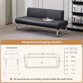 OmySalon WRB2001 Modern 59in Faux Leather Waiting Room Reception Bench Chair with Backrest