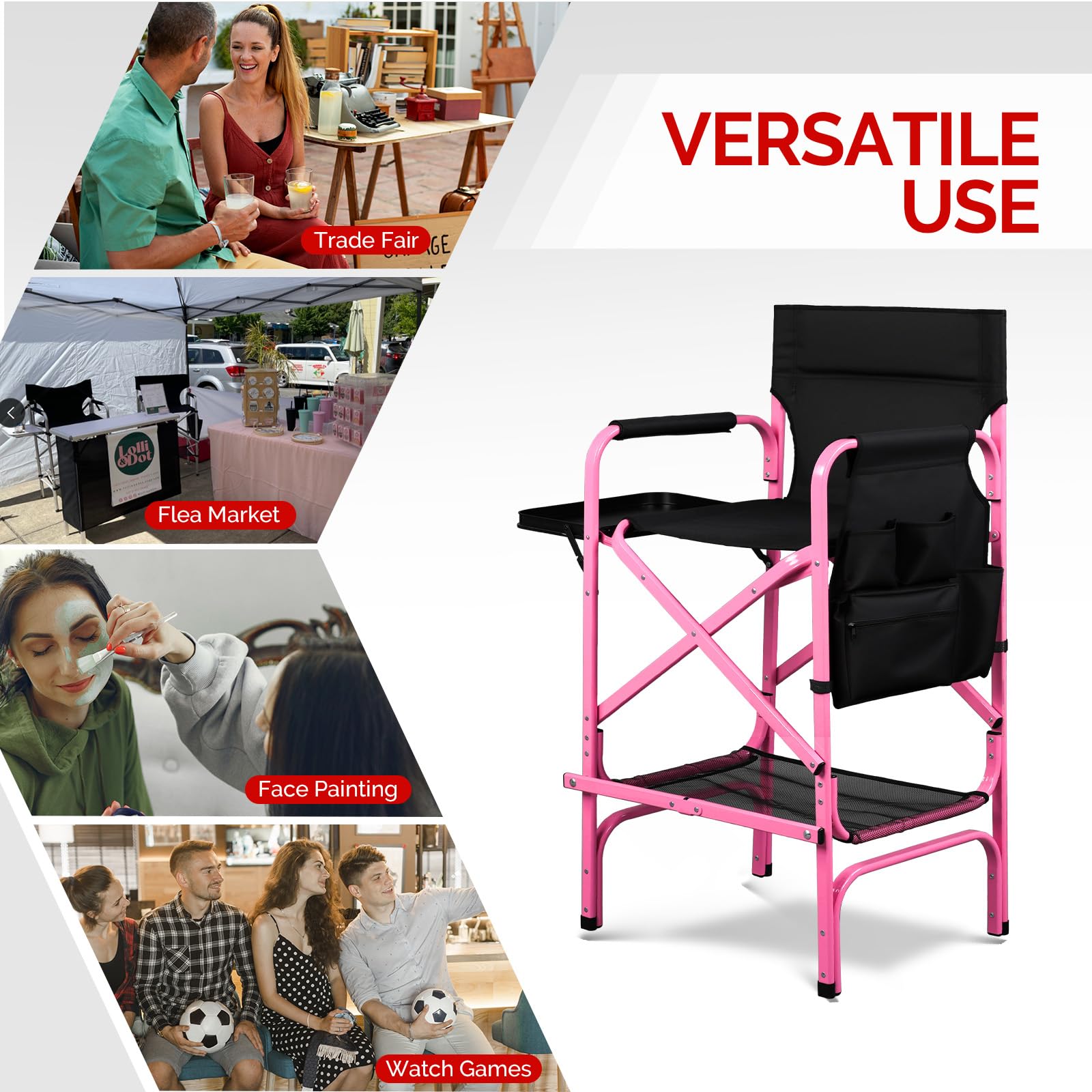 Omysalon 30in Portable Folding Director Chair with Collapsible Side Table