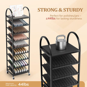OmySalon 8-Tier Rolling Nail Polish & Powder Display Organizer Rack with Wheels
