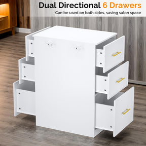 OmySalon DSCWSD Double-Sided Salon Styling Station with 6 Drawers 2 Tool Holders
