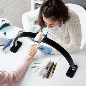 OmySalon 29" Foldable Shadowless Half Moon LED Nail Lamp with 3000-6500K Adjustable Color Temperature, Stepless Dimming & Phone Holder