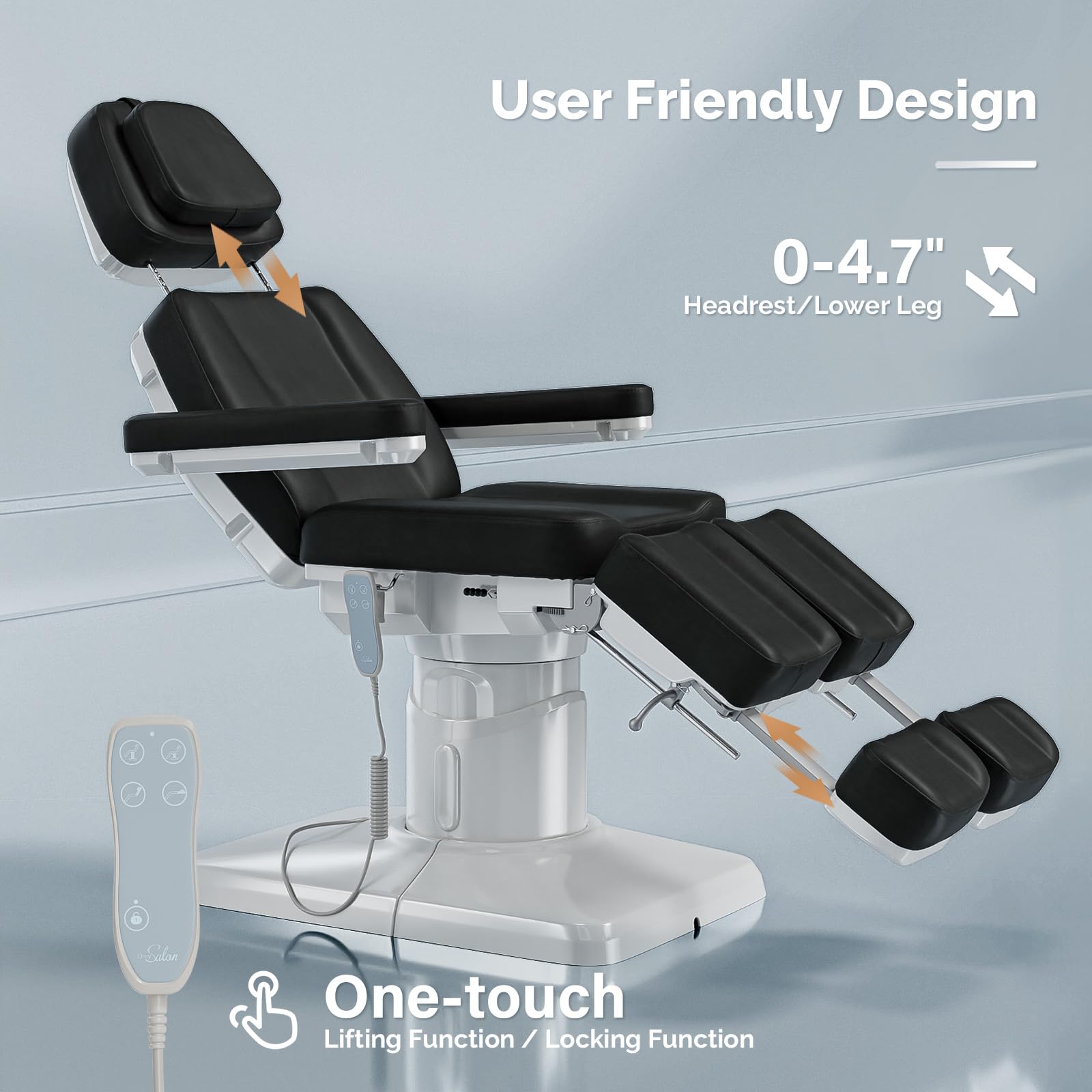 OmySalon LBTC2 73in Electric Tattoo Facial Bed with 2 Motors, Remote One-touch Operate, 90° Rotation and Adjustable Split Legs
