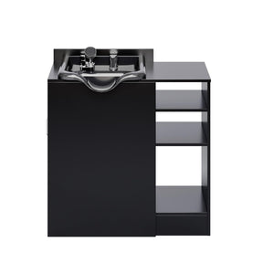 Omysalon HWCOC Salon Wet Cabinet Station with Shampoo Bowl & Adjustable Shelves & Sprayer Faucet