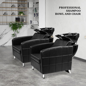 OmySalon BU1401 Salon Shampoo Bowl and Chair Backwash Unit with Extra Wide Seat & Porcelain Hair Washing Sink